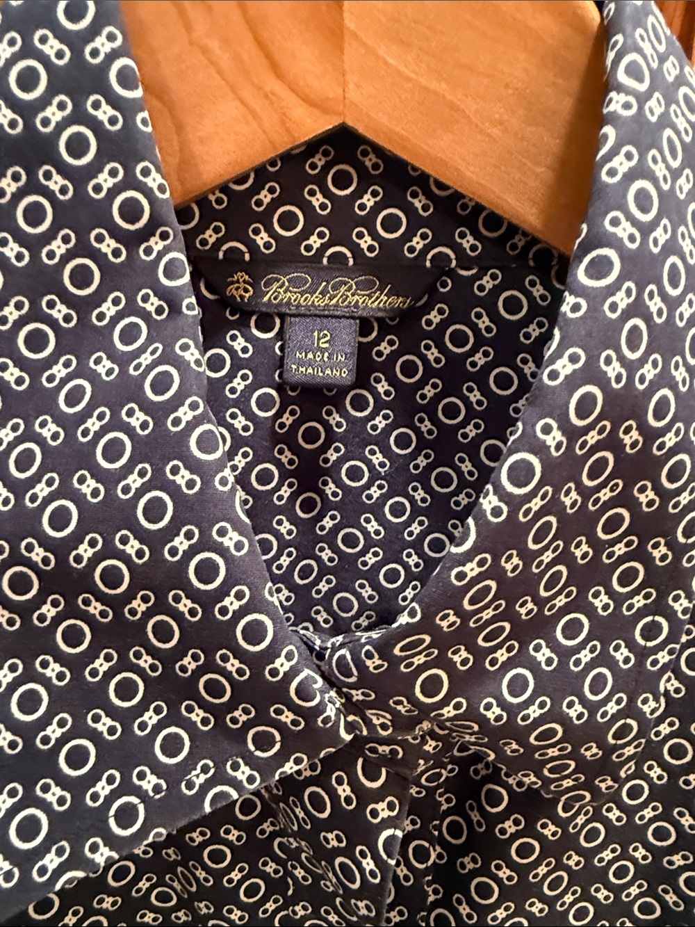 Brooks Brothers Navy and White Geometric Long-Sleeve Shirt Dress - Picture 2 of 6